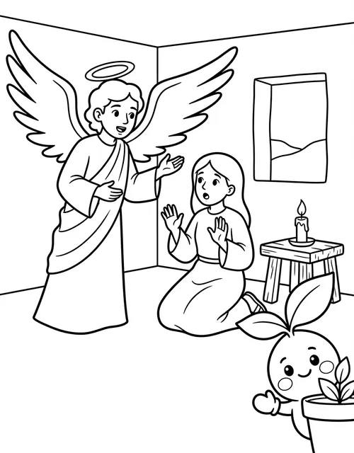 Day 1 Advent coloring page — The Angel Gabriel visits Mary (Annunciation)