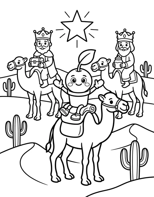 Day 10 Advent coloring page — The three Wise Men follow the star