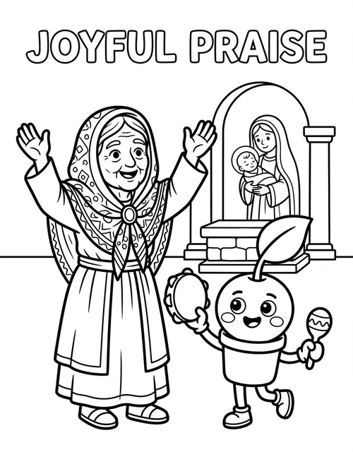 Day 13 Advent coloring page — Anna the prophetess rejoices