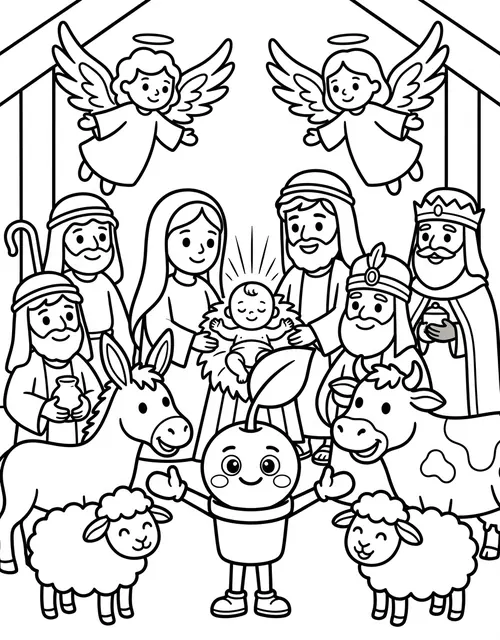 Day 25 Advent coloring page — Christmas Day celebration